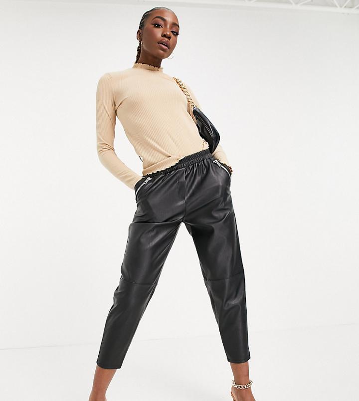Vero Moda Tall Ribbed High Neck Top In Camel-neutral