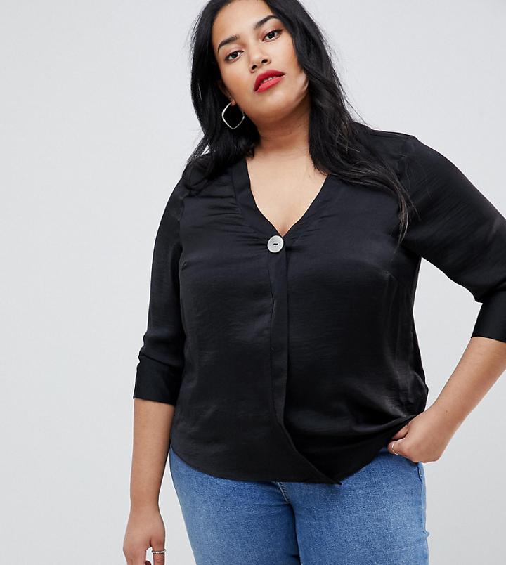New Look Curve Shirt With Button In Black - Black