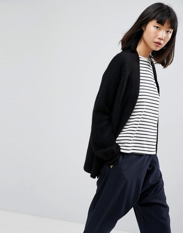 Asos Chunky Cardigan With Volume Sleeves - Black