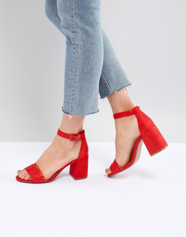 Bershka Two Part Block Heel Sandals In Red - Red
