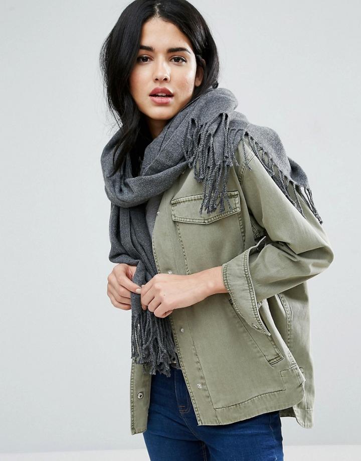 Pieces Eira Wool Scarf In Dark Gray - Gray
