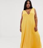 Asos Design Curve Plunge Trapeze Maxi Dress-yellow
