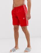 Adidas Originals 3 Stripe Shorts In Red - Red