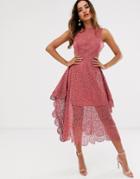 Asos Design Midi Dress In Circle Broderie Lace With Pinny Bodice-multi
