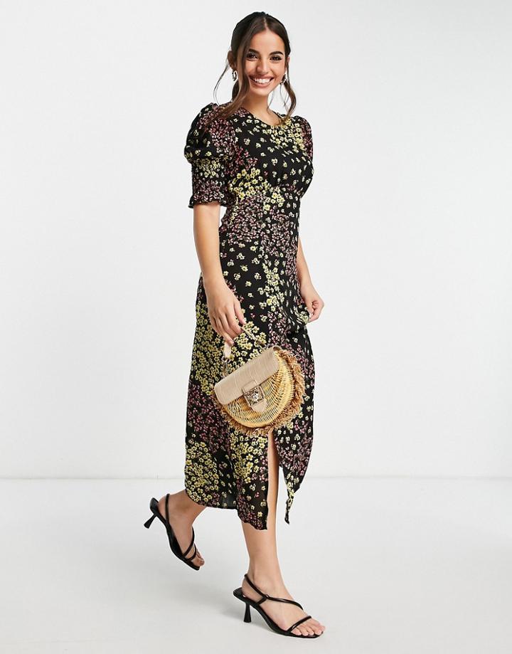 Nobody's Child Luna Floral Print Midi Dress In Black