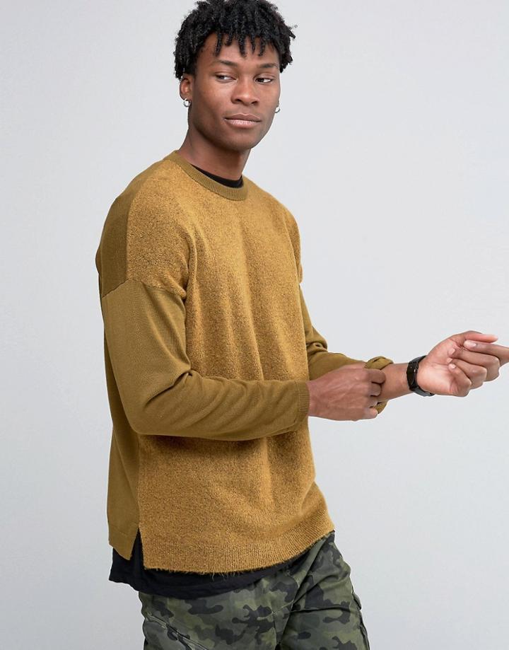 Asos Oversized Sweater With Contrast Yarn Back And Stepped Hem - Yello