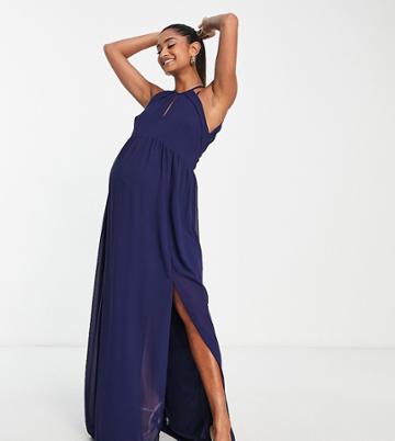 Tfnc Maternity Bridesmaid Strappy Back Halter Neck Dress In Navy