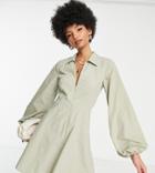 Asos Design Tall Retro Mini Shirt Dress With Flare Skirt In Khaki-green