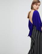 Asos Top With Open Tie Back In Satin - Blue