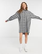 Asos Design Oversized Boyfriend Mini Shirt Dress In Mono Check-multi