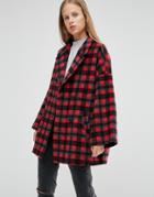 Ganni Double Breasted Coat In Red Check - Multi