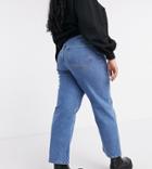Asos Design Curve High Rise Stretch 'slim' Straight Leg Jean In Mid Wash-blue