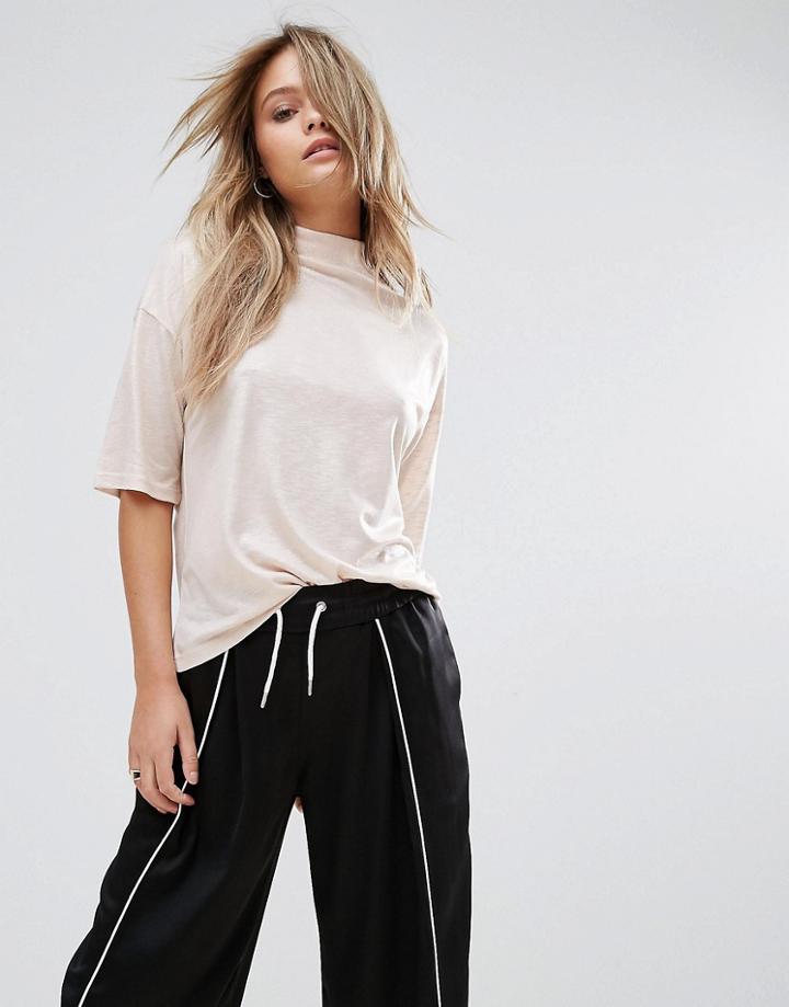 Noisy May Kamille Jersey Sheen High Neck Top - Cream