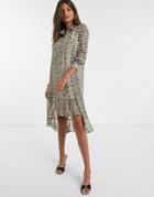 River Island Animal Print Shirt Midi Dress-multi