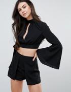Love & Other Things Bell Sleeve Crop Top - Black