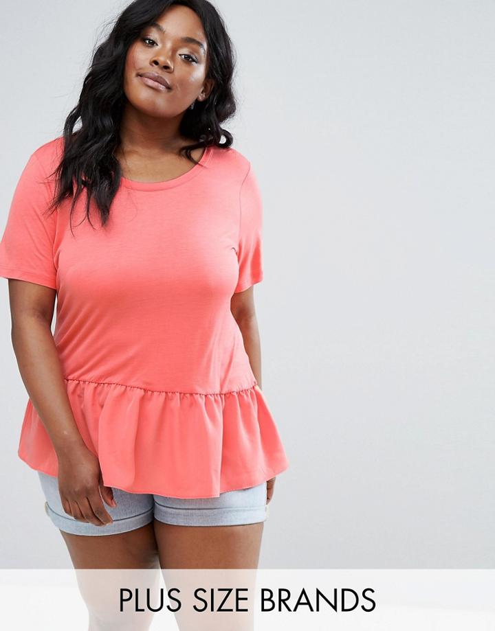 Junarose Short Sleeve Frill Hem Top - Orange
