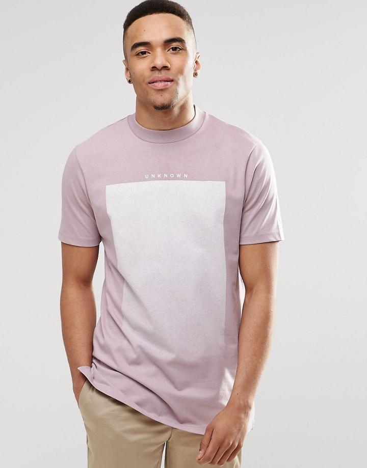 Asos Longline T-shirt With Gradient Text Print And Wide Neck Trim - Purple