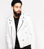 Reclaimed Vintage Inspired Leather Biker Jacket In White - White