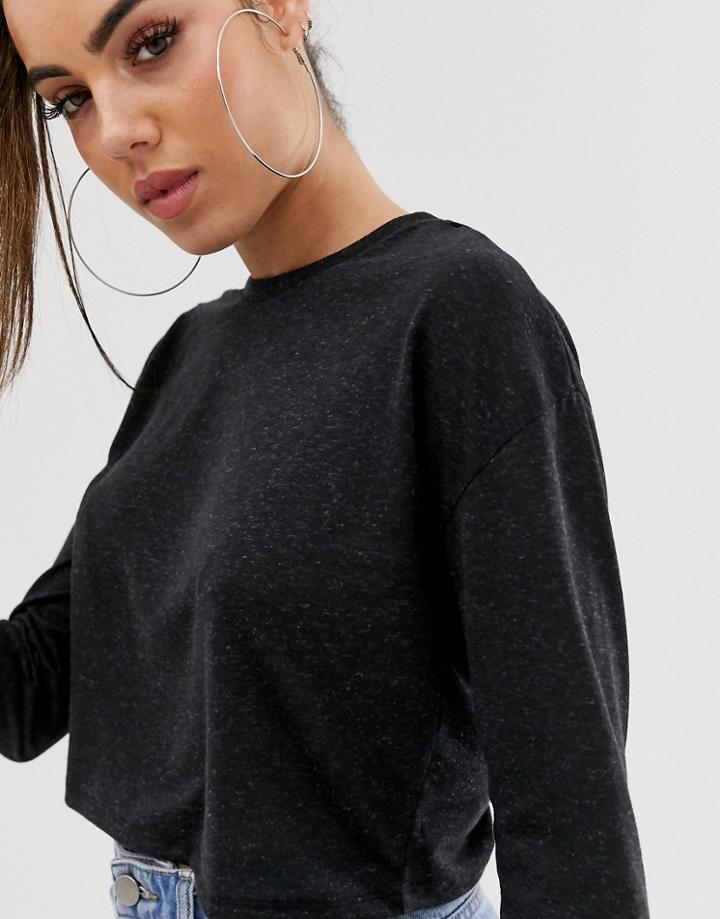 Asos Design Boxy Linen Mix T-shirt In Black - Black