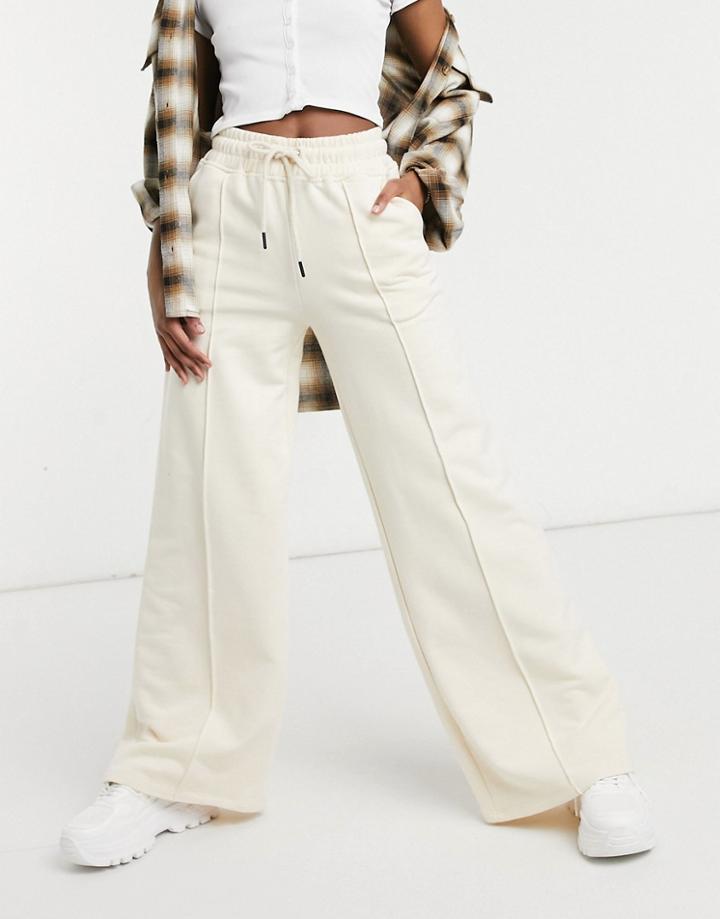 Bershka Wide Leg Sweatpants In Sand-neutral