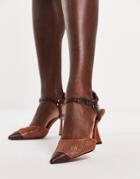 Asos Design Sail Mesh Heeled Shoes In Tan-brown
