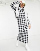 Asos Design Long Sleeve Maxi T-shirt Dress In Black And White Gingham Print