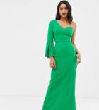 Yaura One Ruffle Shoulder Maxi Dress In Green