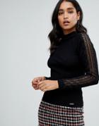 Lipsy Lace Insert Turtleneck Sweater In Black - Black