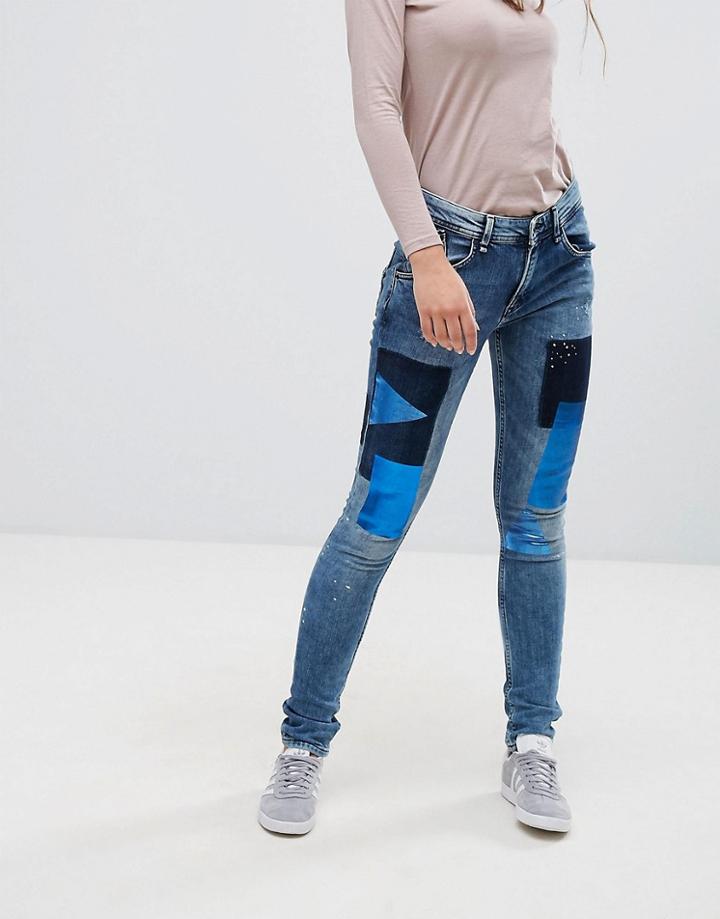 Pepe Jeans Stencil Holographic Patch Boyfriend Jeans - Blue