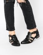 Park Lane Strappy T Bar Leather Flat Shoes - Black
