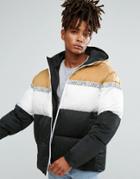 Asos Puffer Jacket With Hood In Color Block - Multi