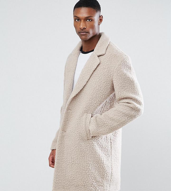 Asos Tall Relaxed Borg Overcoat In Ecru - Beige