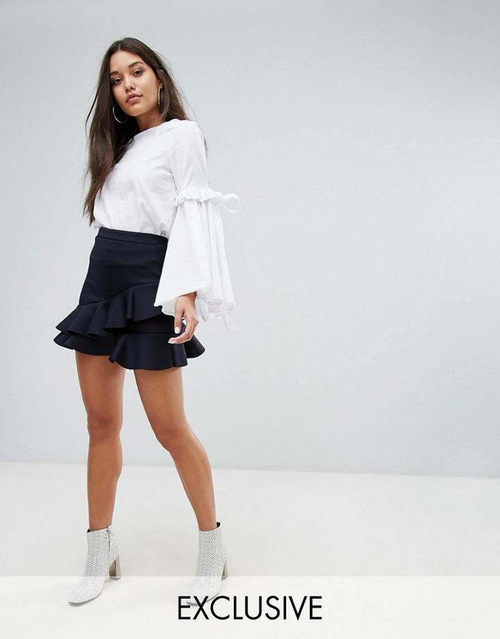 Missguided Asymetric Frill Skirt - Navy