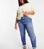 Asos Design Curve High Rise 'farleigh' Slim Mom Jeans In Authentic Midwash-blues