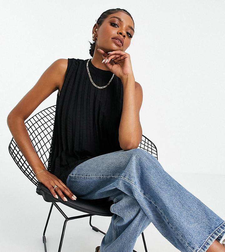 Asos Design Tall Sheer Textured Halter Neck Swing Top In Black