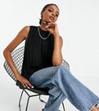 Asos Design Tall Sheer Textured Halter Neck Swing Top In Black