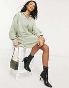 Asos Design Oversized Boyfriend Mini Shirt Dress In Light Khaki-green