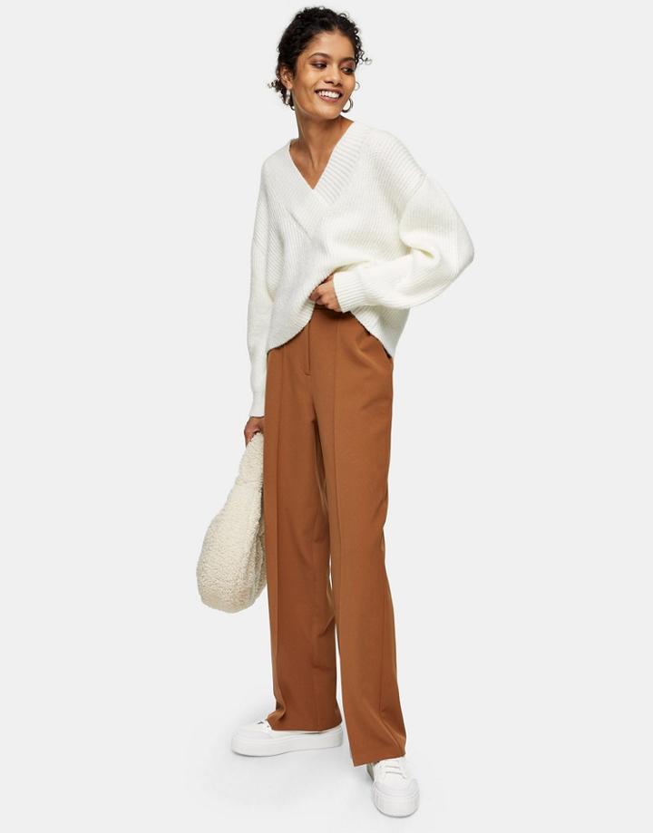 Topshop Wide Leg Pants In Camel-yellow