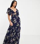 Asos Design Petite Soft Tiered Maxi Dress With Tie Front In Print-multi