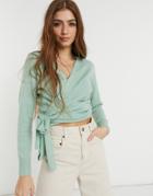 Nobody's Child Knitted Wrap Sweater In Mint-green
