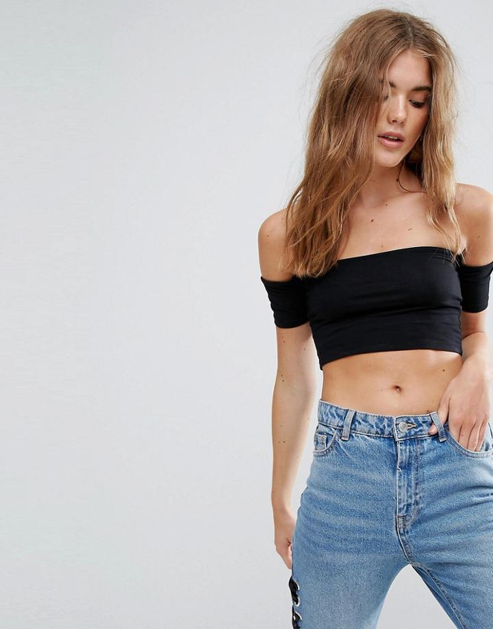 Pull & Bear Off Shoulder Crop Top - Black