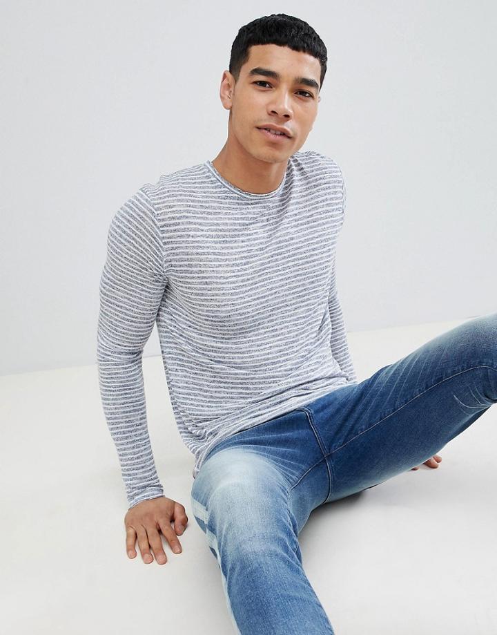 Solid Crew Neck Knitted Sweater In Stripe - White