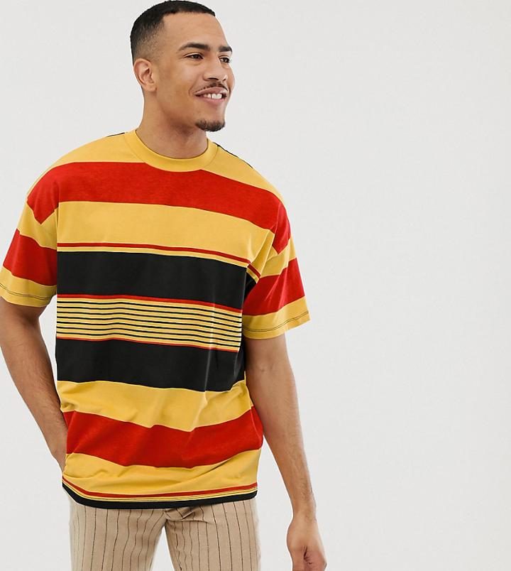 Asos Design Tall Oversized Organic Cotton T-shirt With Thick Retro Stripe - Yellow