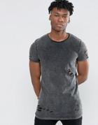 Asos Longline Muscle T-shirt With Acid Wash In Grey - Gray