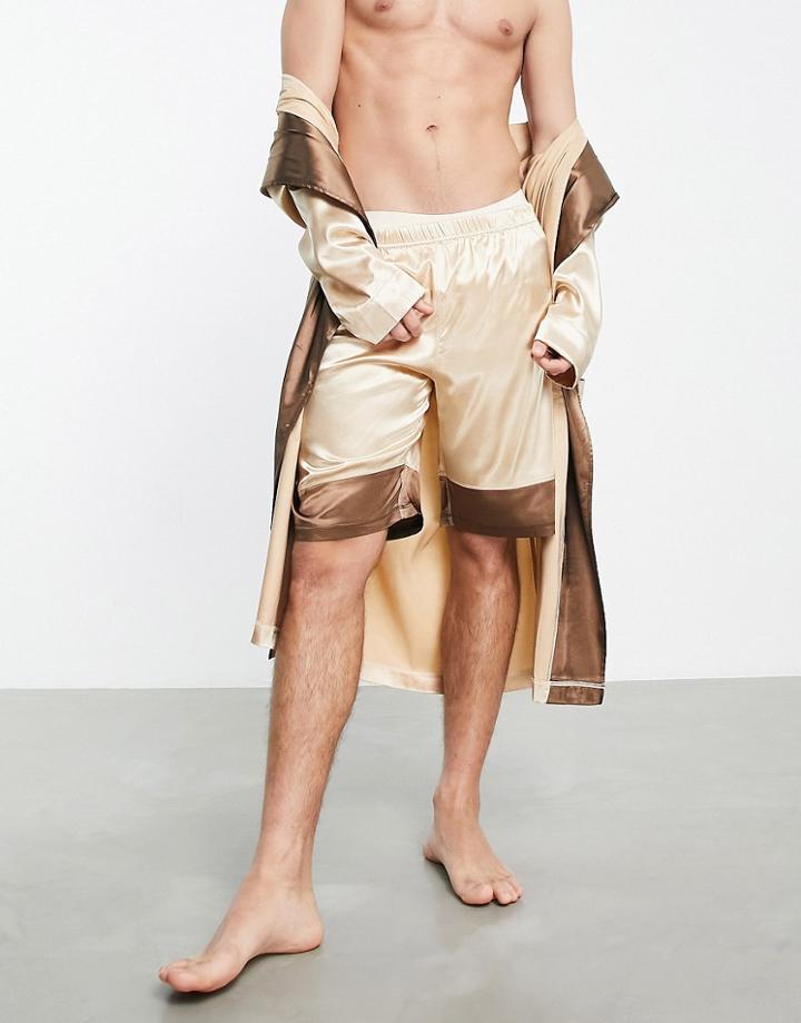 Asos Design Lounge Shorts In Satin - Part Of A Set-brown