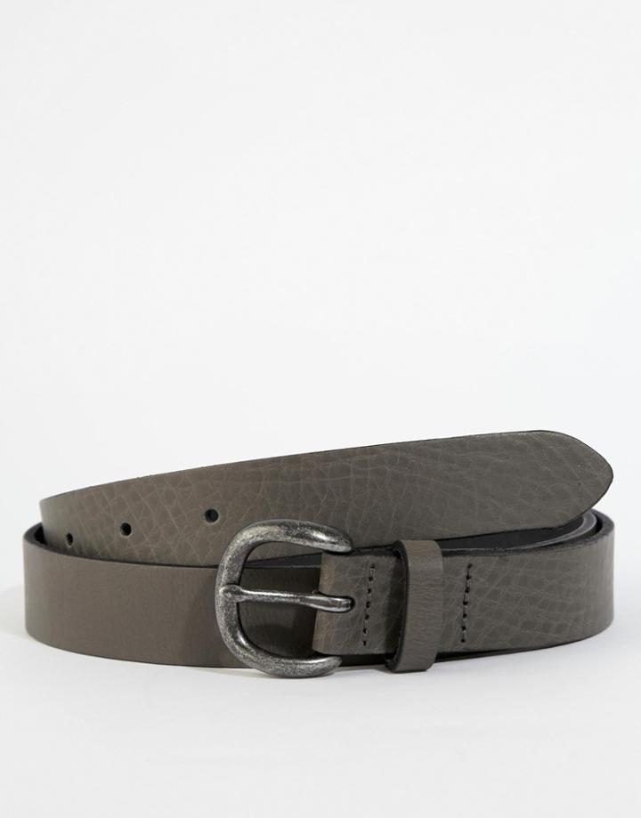 Asos Leather Belt In Charcoal With Vintage Finish - Charcoal