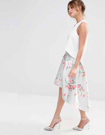 Chi Chi London Floral Midi Skirt - Gray
