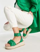 Glamorous Plaited Espadrille Flatform Sandals In Green