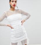 River Island Premium Lace Frill Hem Shift Dress - Cream