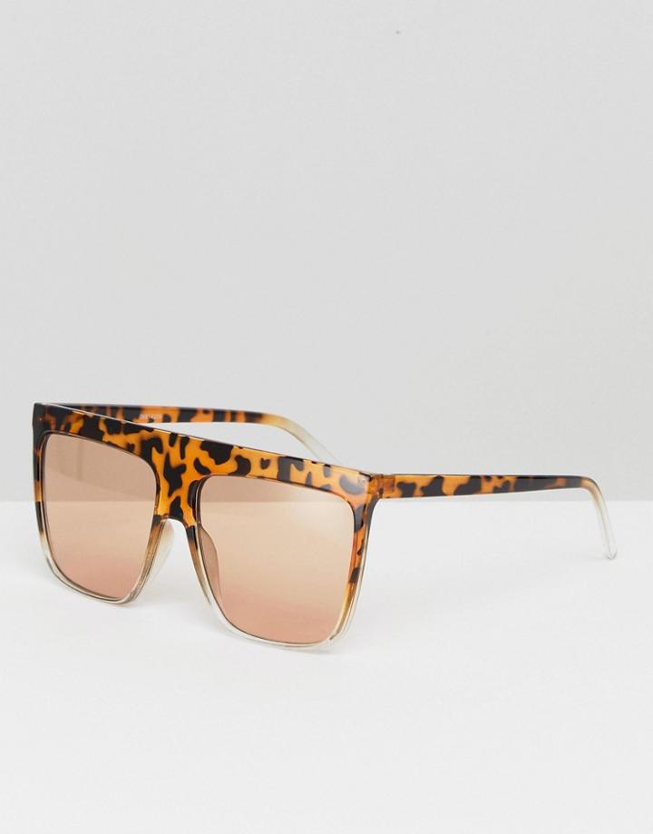 Asos Flat Brow Square Sunglasses With Light Brown Lens - Brown